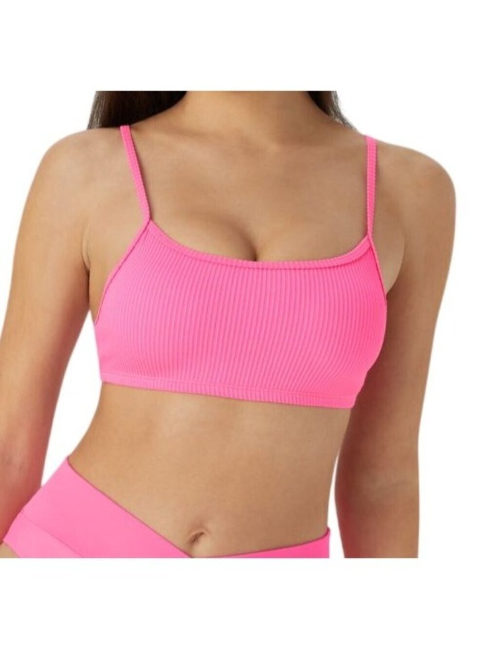 Halara Ribbed Bikini Top Swim Top~Size Large~Bright Pink Beach Top L10 11